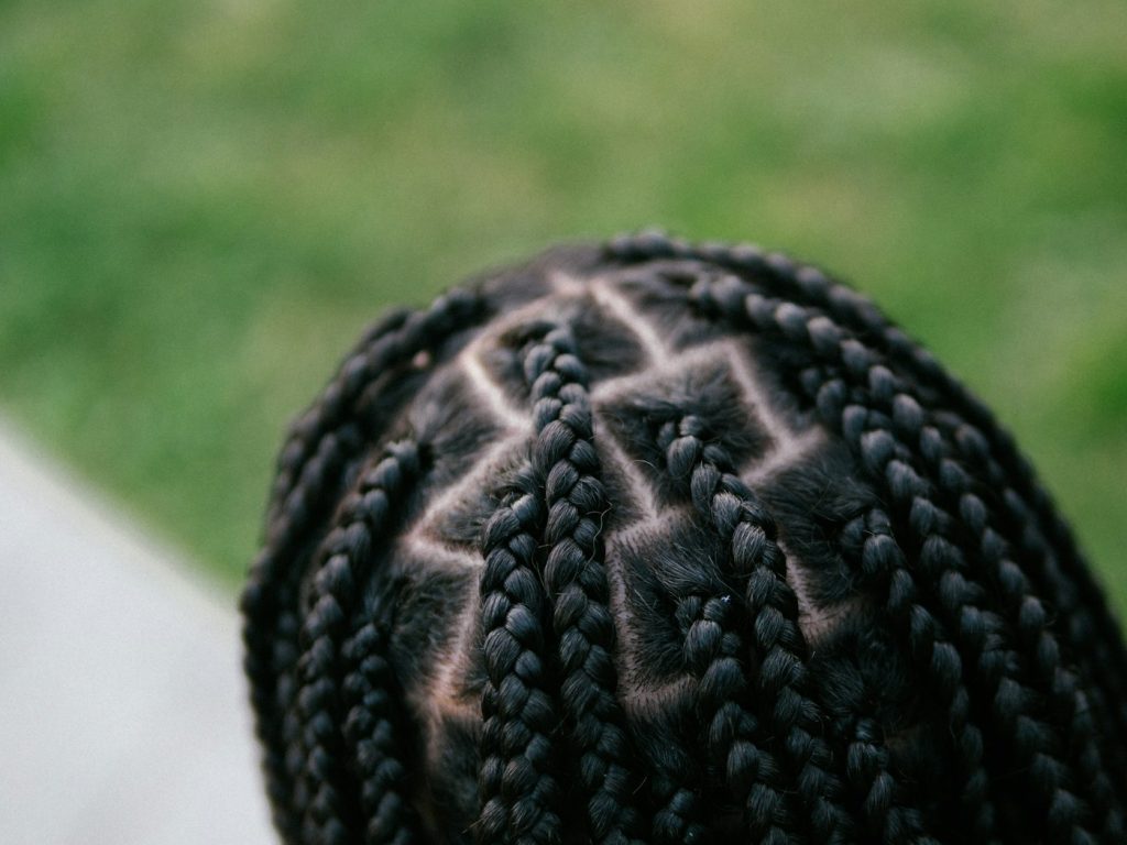 Geometric cornrow pattern braided close to the scalp, cornrows San Diego