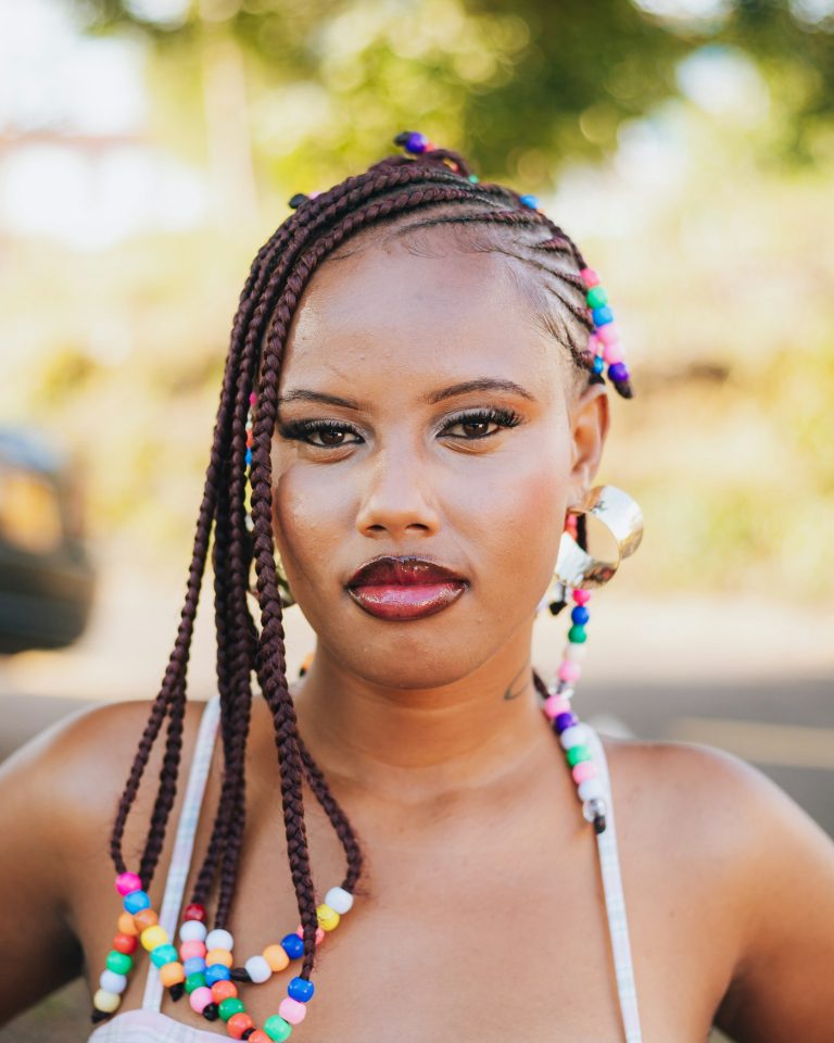 Fulani braids finished with colourful beads, Fulani braids San Diego