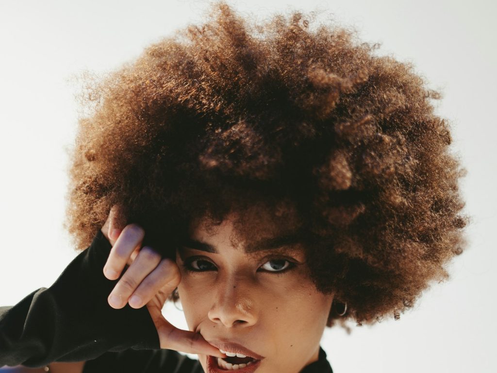 Close-up of natural afro hair, natural hair salon San Diego